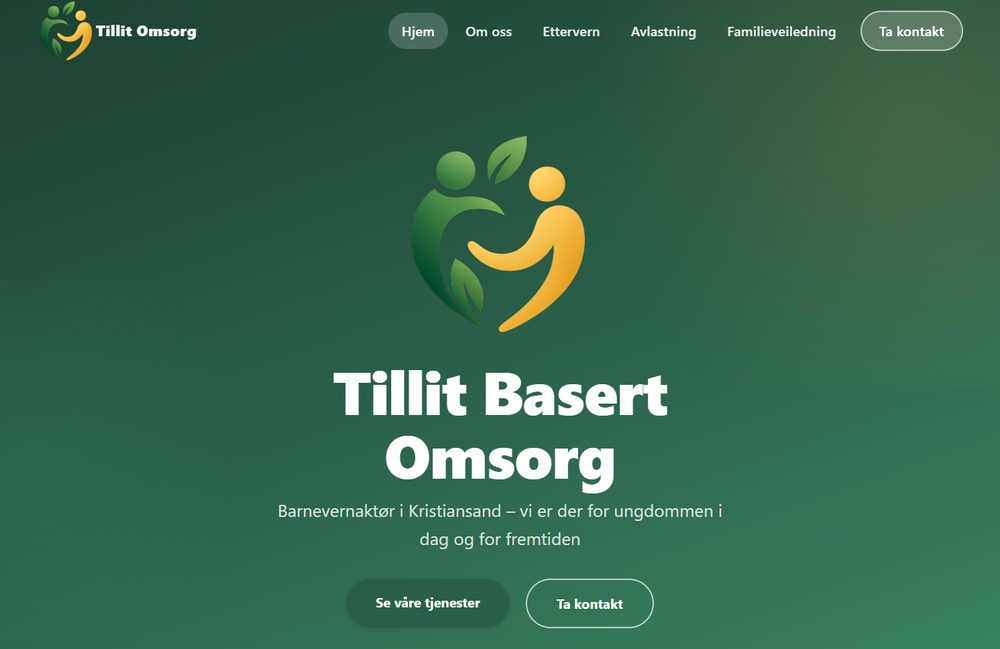 Nettside for Tillit Omsorg, omsorgstjenester